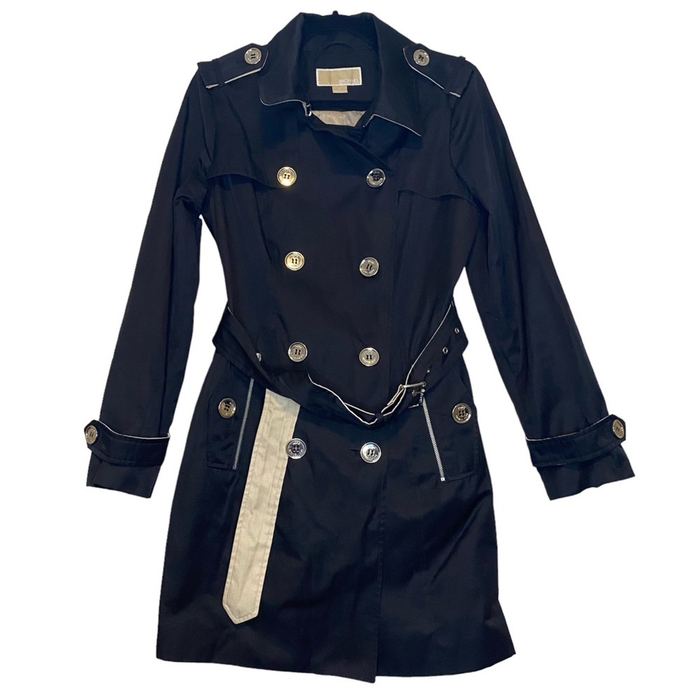 [Michael Kors] Black Cotton Blend Trench Coat w/Belt Women’s Size S